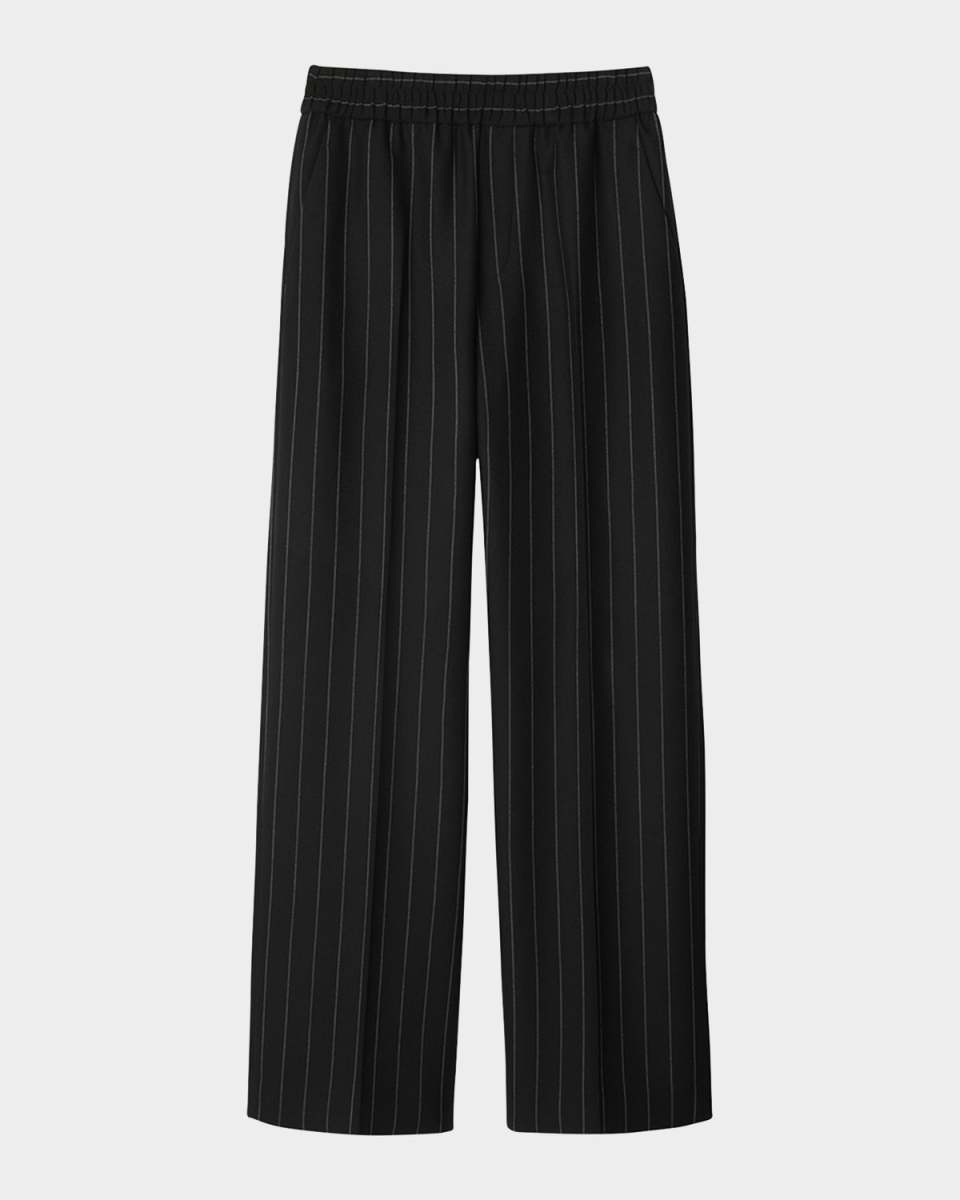 Pinstripe Elastic Waist Straight Wool Pants